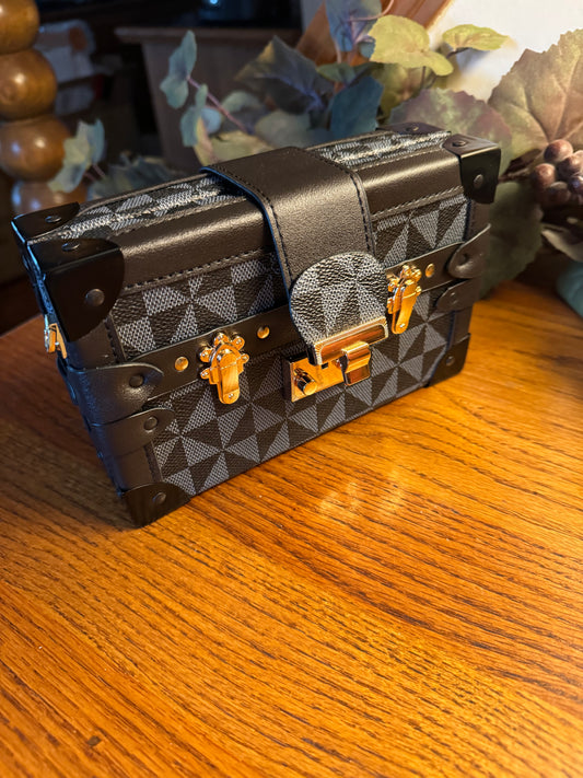 Fashion Black Monogram Boxy Crossbody Satchel  Handbag