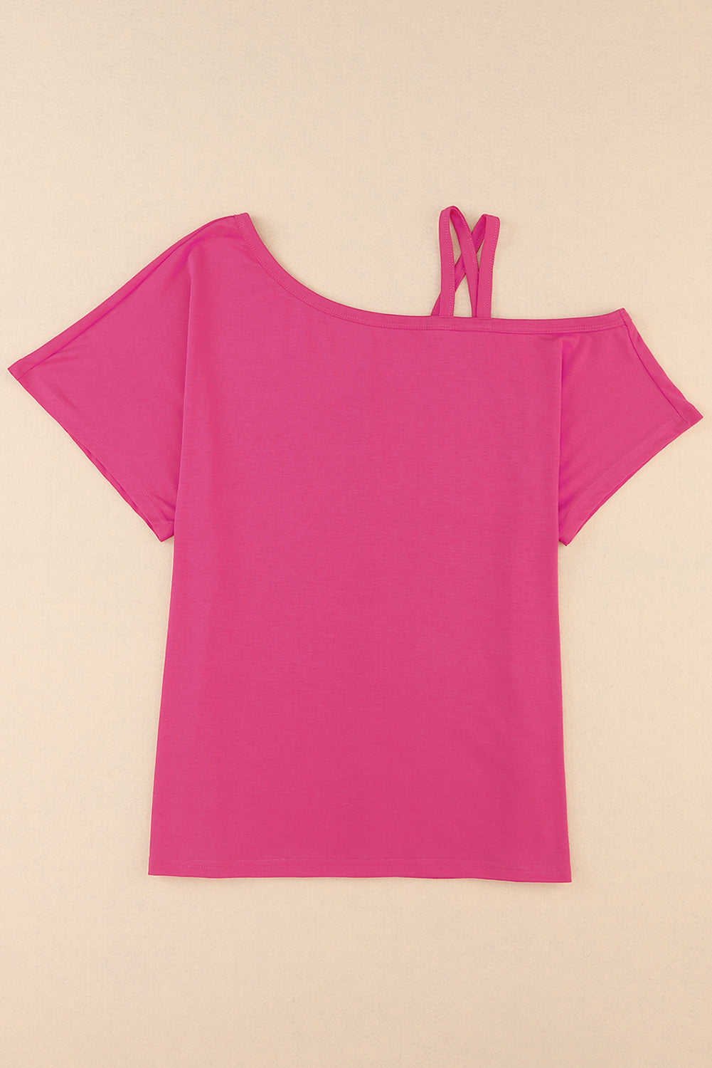 Ladies Crisscross Asymmetrical  Neck  Short  Sleeve   Top