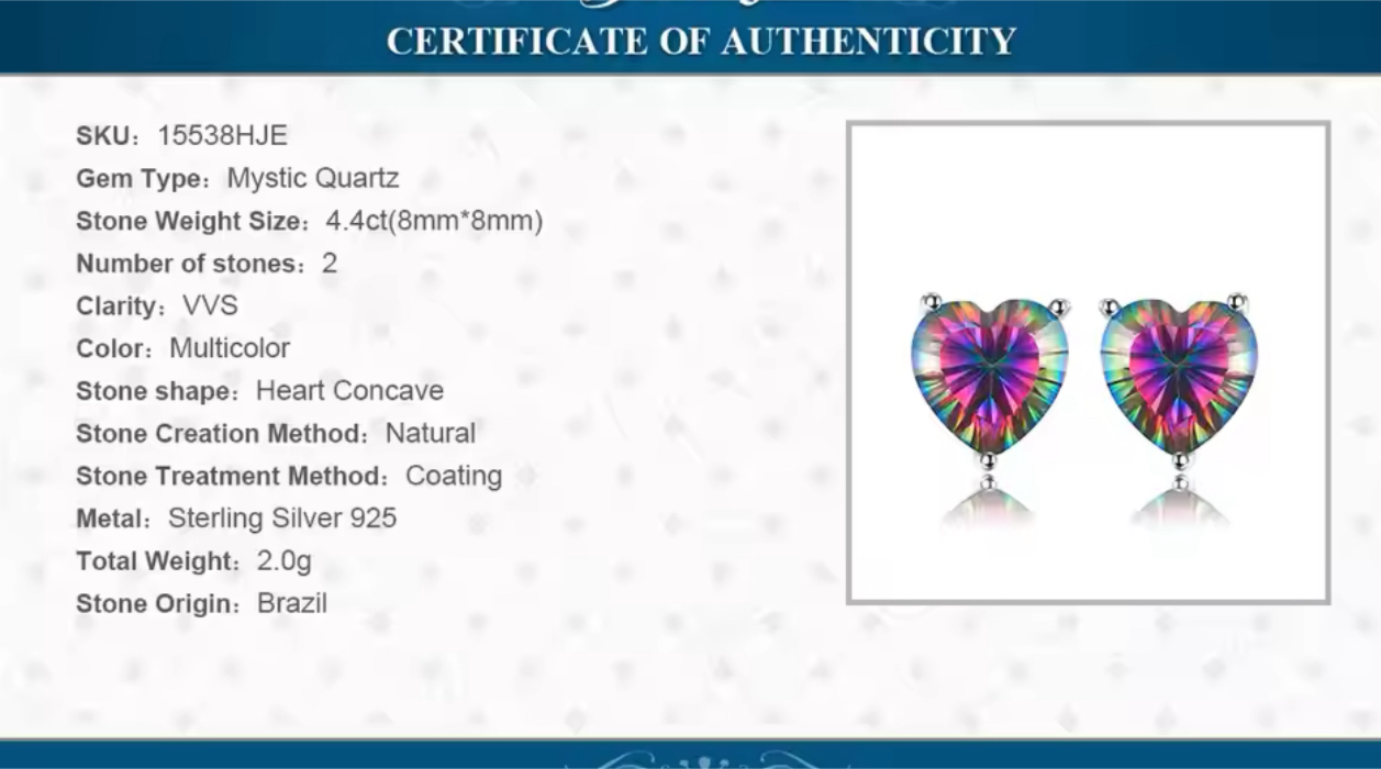 925 Sterling Silver Mystic Topaz Heart Shaped Earrings