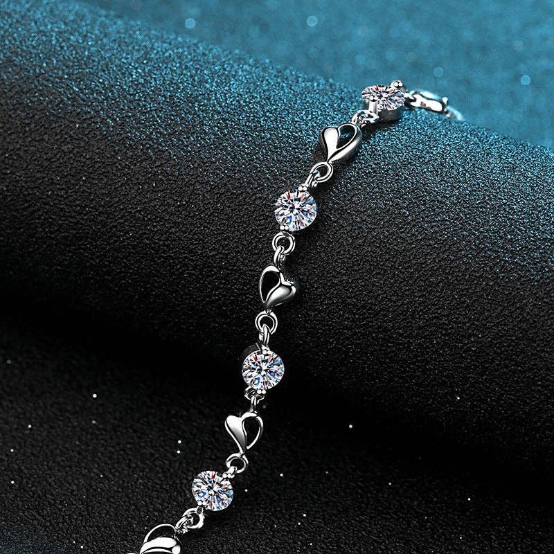 Dainty Heart Moissanite Bracelet in 925 Sterling Silver 3.5 ct