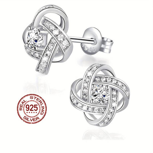 Women's 925 Sterling Silver Cubic Zirconia Love Knot Infinity 10.4mm Post Back  Earrings