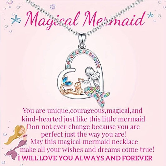 Magical Mermaid Family Themed  Inspirational  Stainless Steel Pendant Necklace