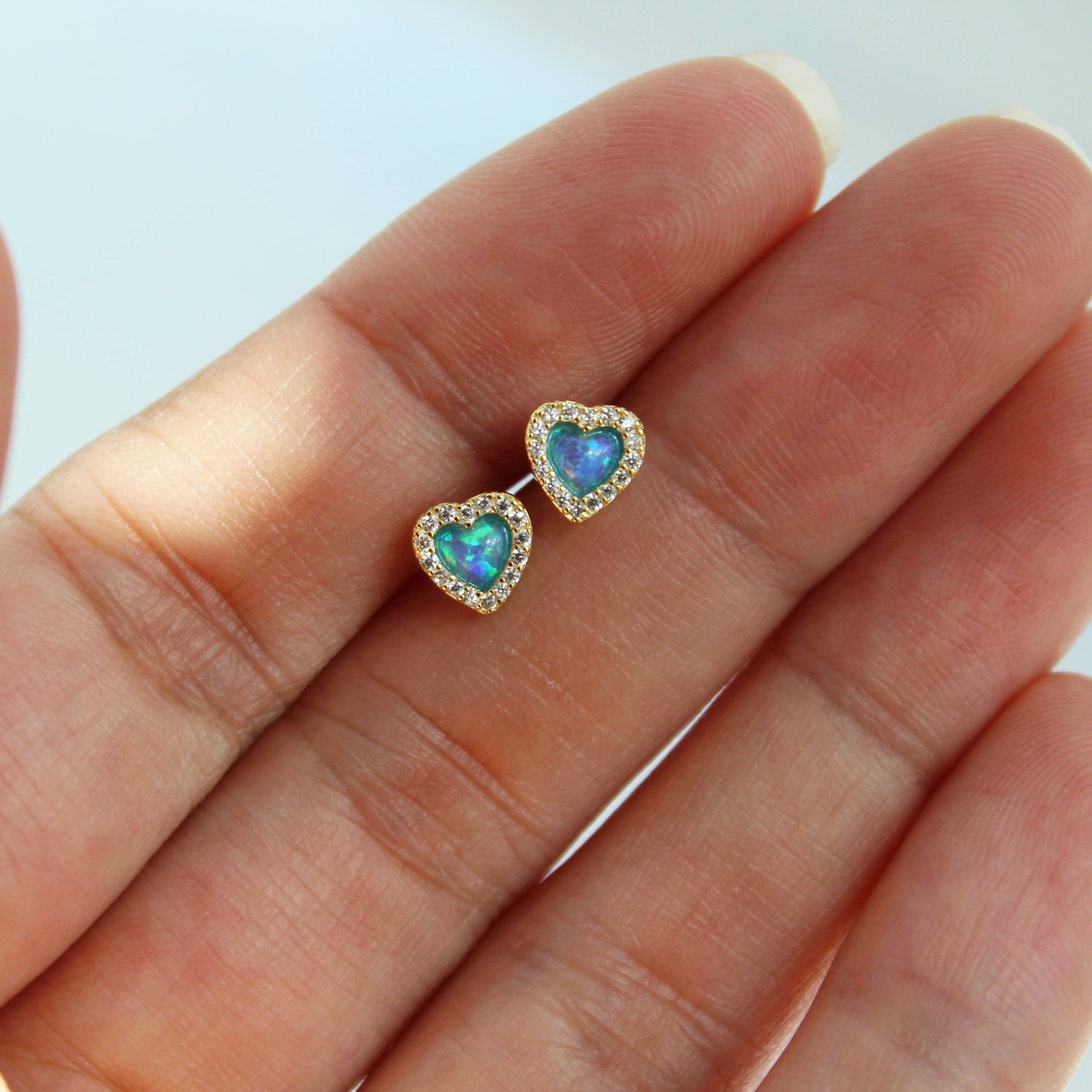 Blue Opal Heart Earrings: Silver