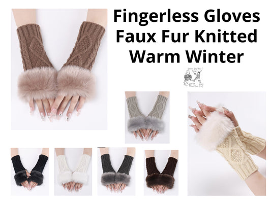 Women Fingerless Gloves Faux Fur Knitted Fall Winter Warmth