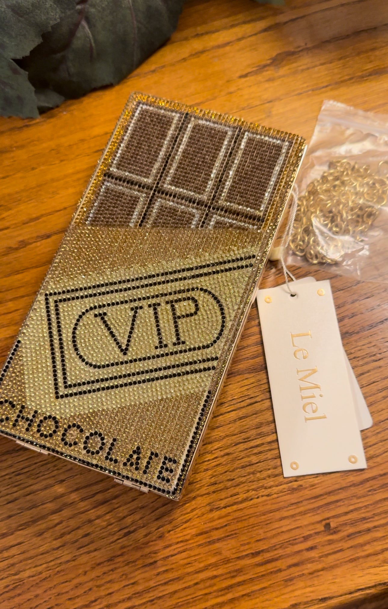 Chocolate Bar Gold VIP Snap Clasp Clutch Handbag