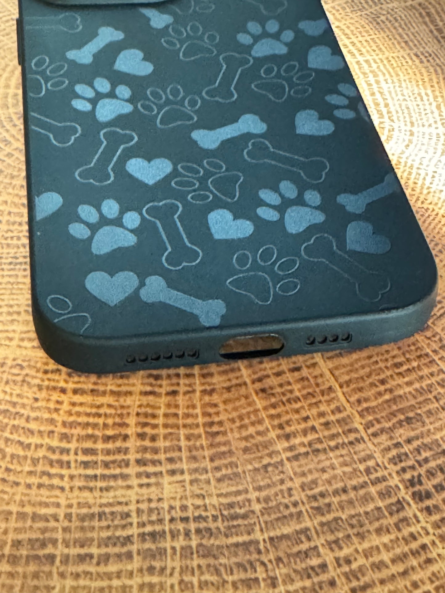 iPhone 15 Pro Max Bone Dog Paw Heart Pattern Black Soft Case