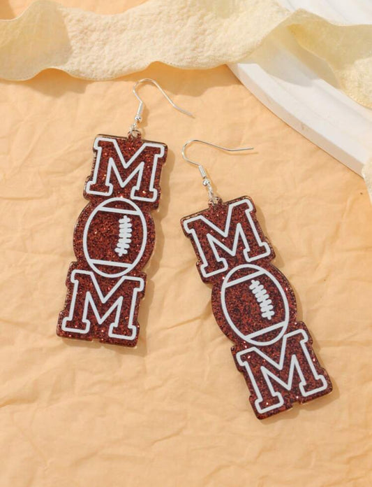 Mom Football Brown Glitter Earrings