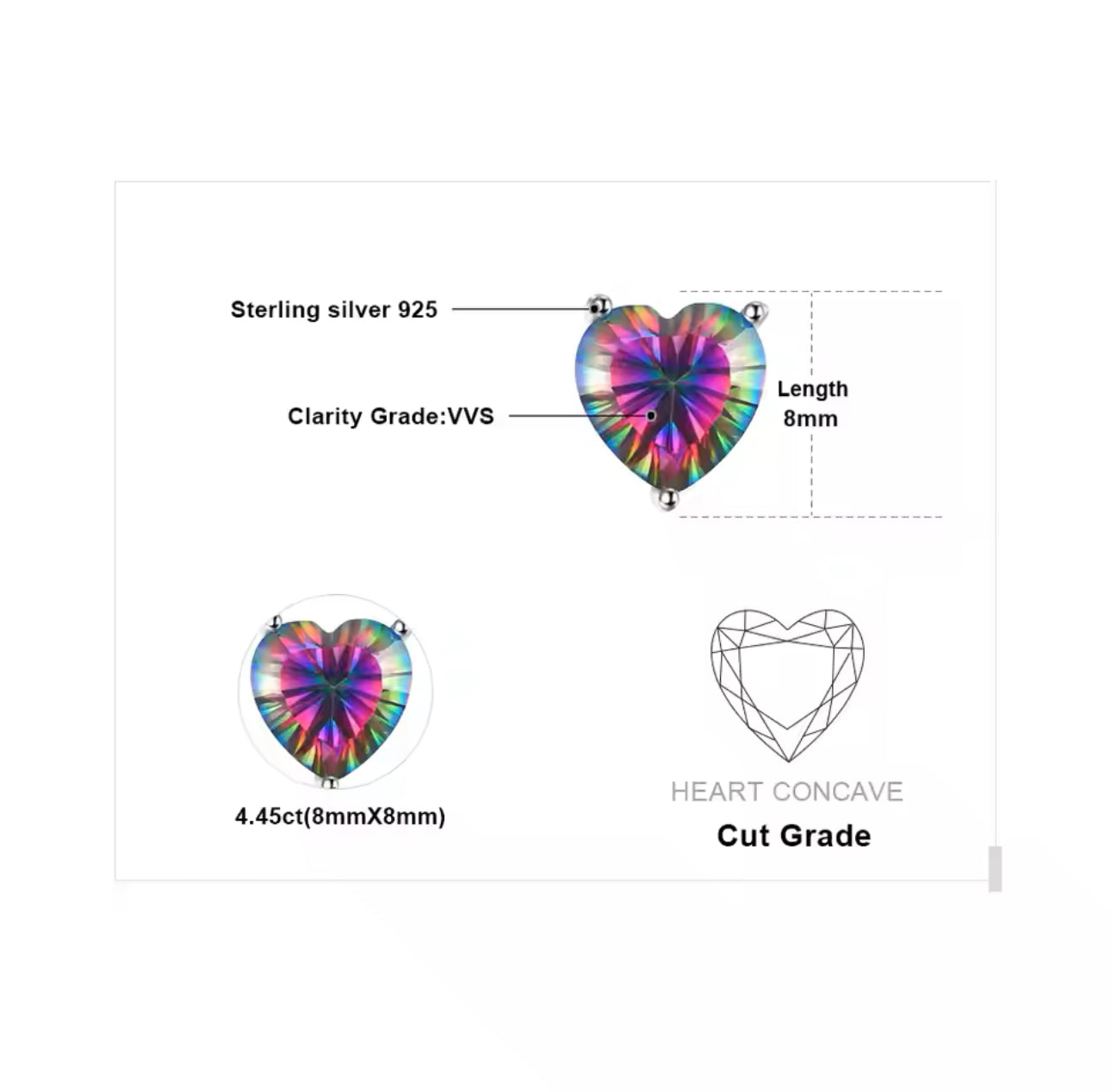 925 Sterling Silver Mystic Topaz Heart Shaped Earrings