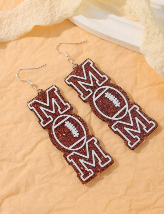 Mom Football Brown Glitter Earrings