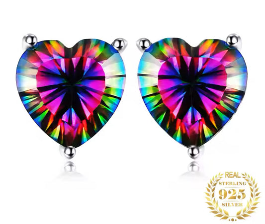 925 Sterling Silver Mystic Topaz Heart Shaped Earrings