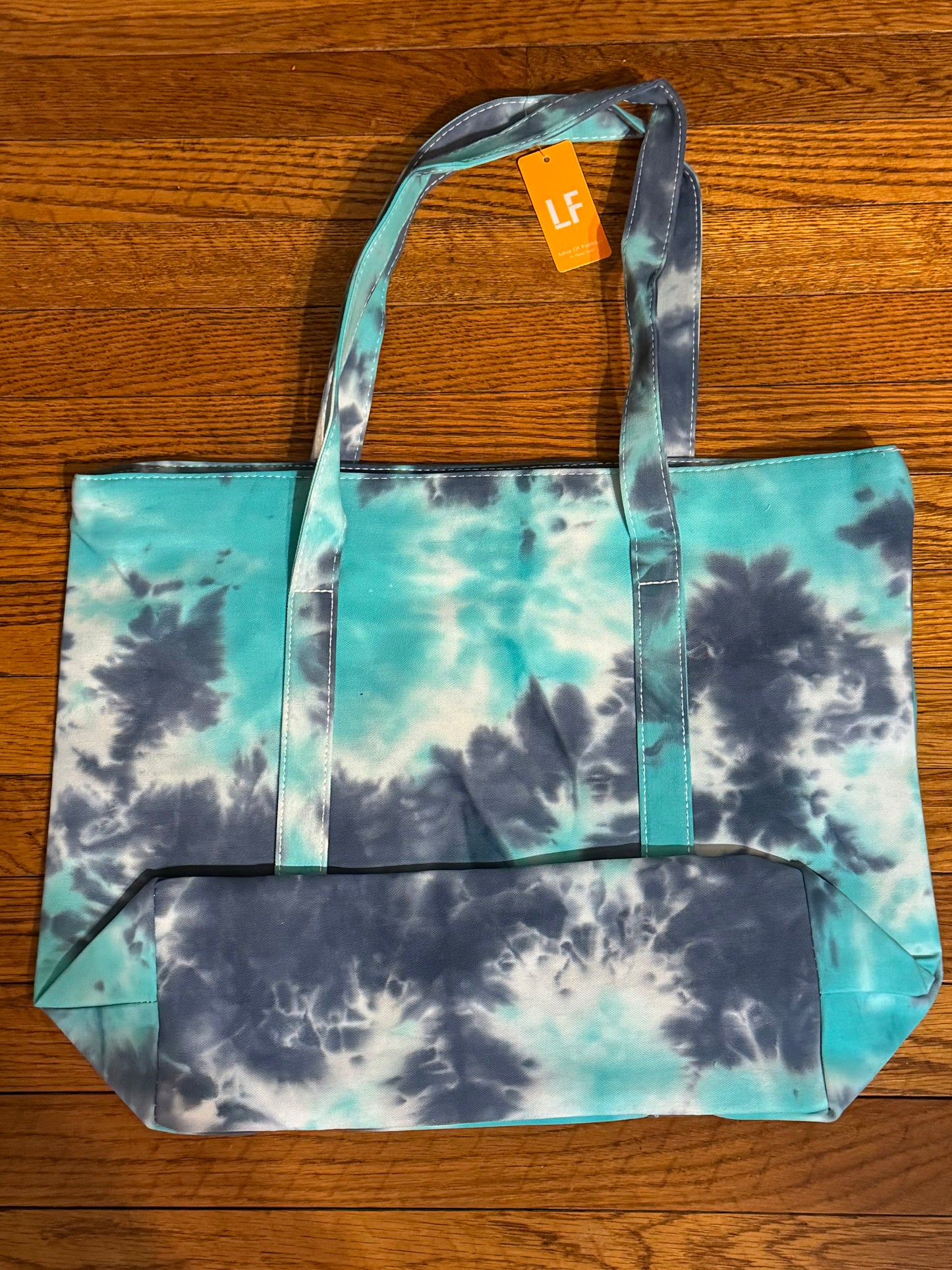 Blue Tie-Dye Beach Tote Bag Tote Shoulder Bag Purse w/ Handles Nylon