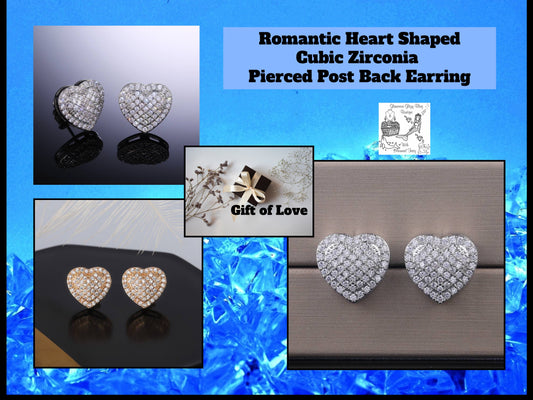 Love Potion ~  Heat Shaped Cubic Zirconia  Post Back  Earrings