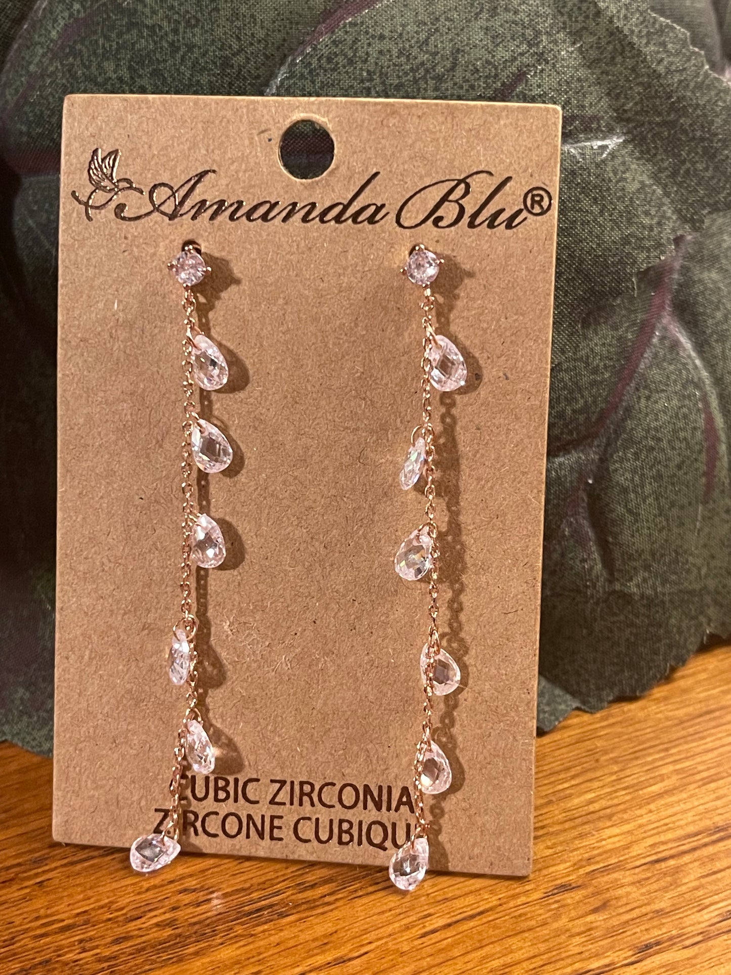 Amanda Blu Crystal Teardrop Long Cubic Zirconia Rose Gold Earrings