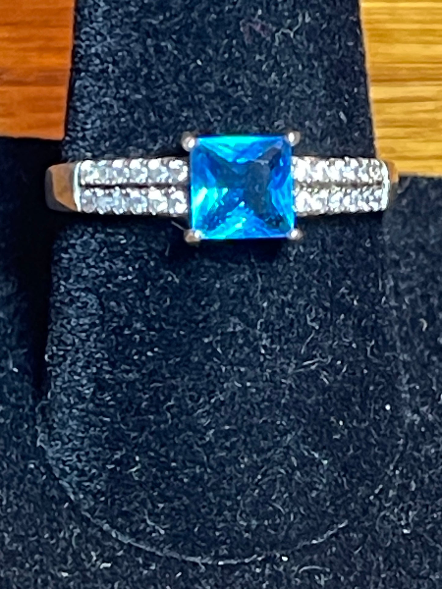 Genuine London Blue Topaz with Diamonds Size 10 on S925 Ring