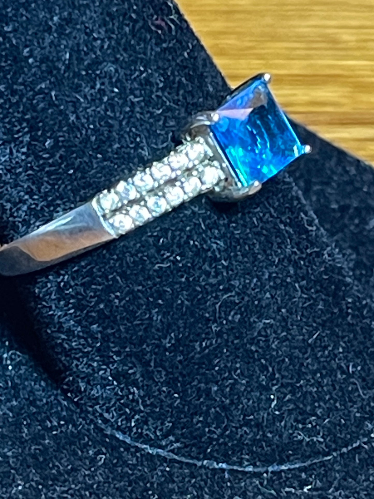 Genuine London Blue Topaz with Diamonds Size 10 on S925 Ring