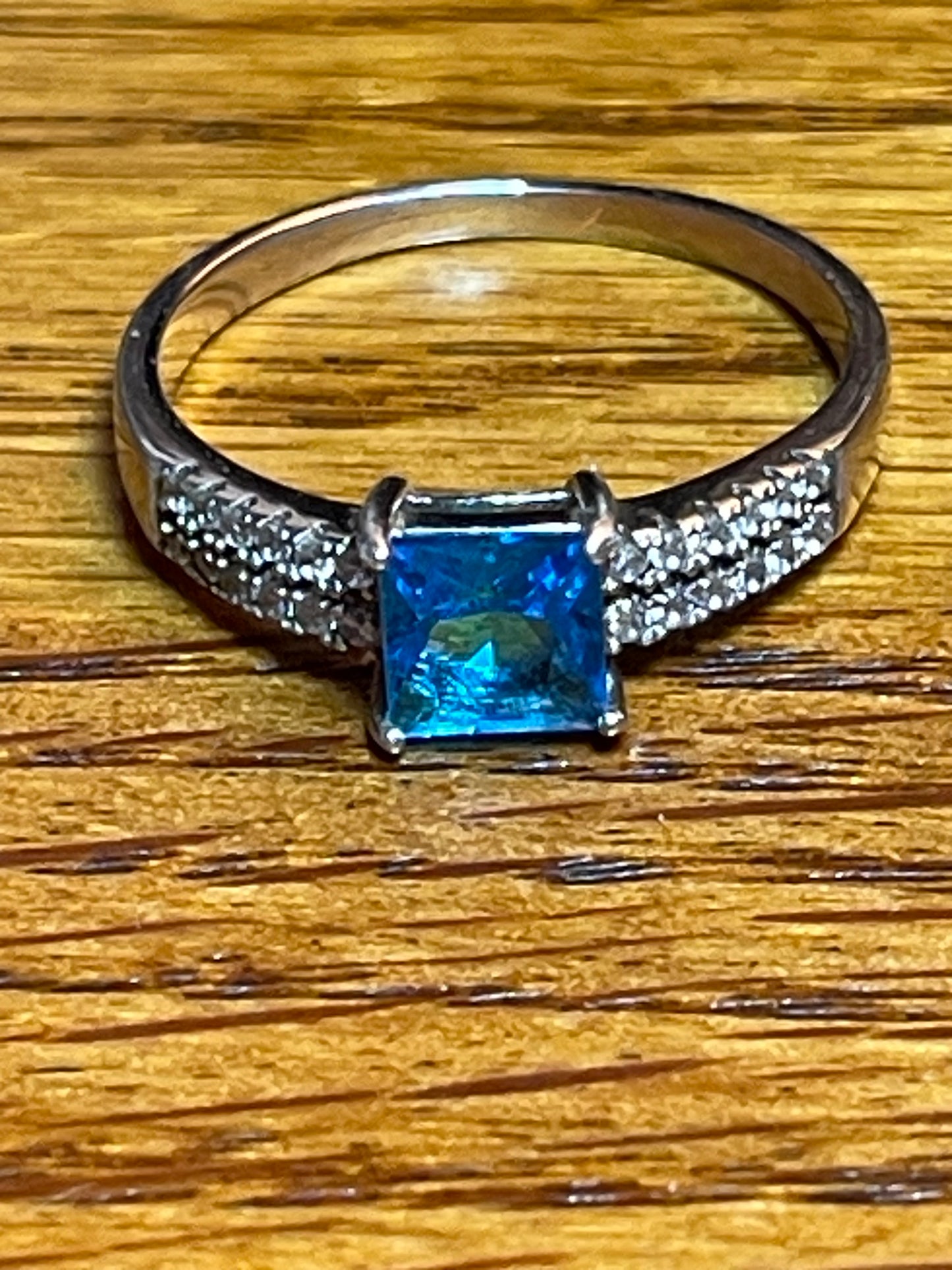 Genuine London Blue Topaz with Diamonds Size 10 on S925 Ring