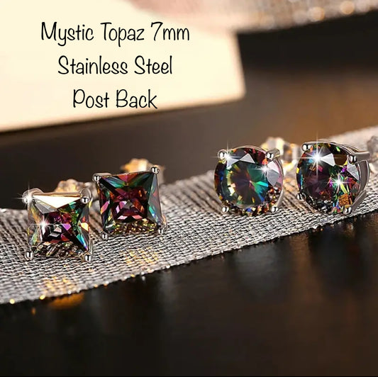 Mystic Topaz 7mm Stainless Steel Earrings.