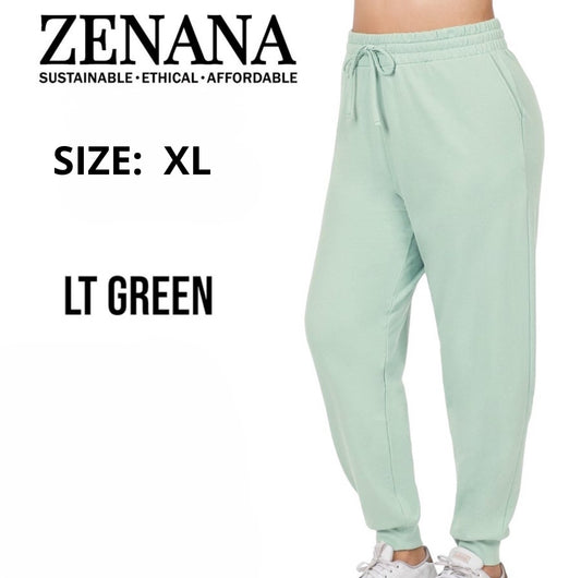 Zenana 39048 French Terry Cotton Drawstring High Waist Jogger Pockets XL