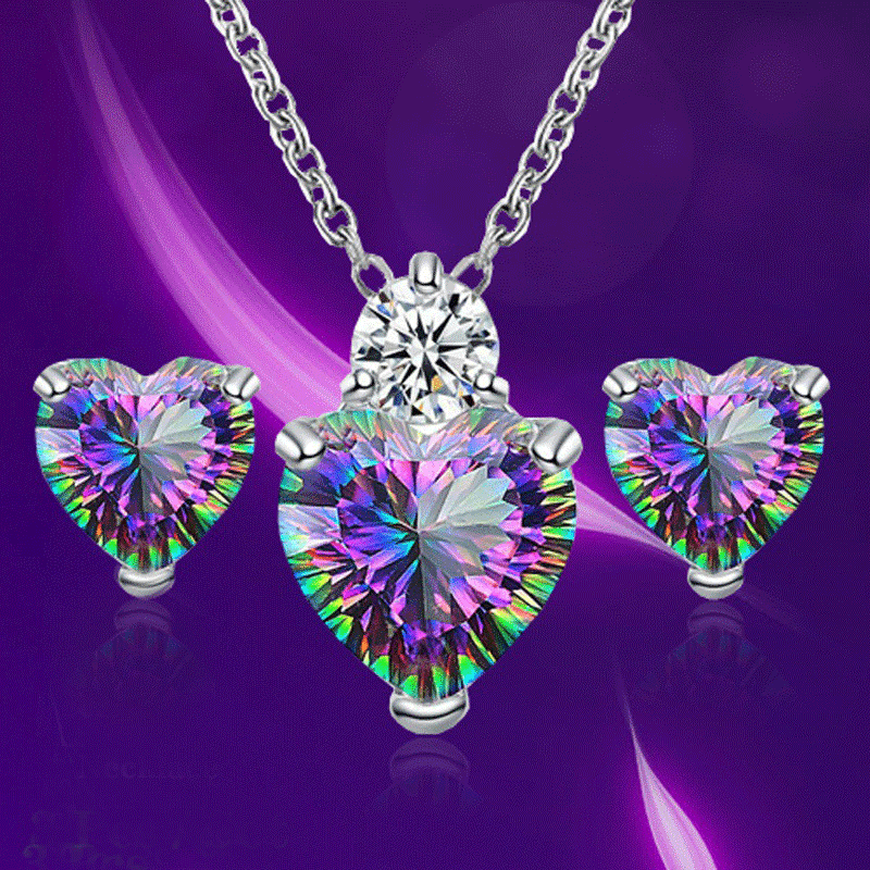 Colorful Mystic Topaz White Cubic Zirconia  Necklace Earring Set