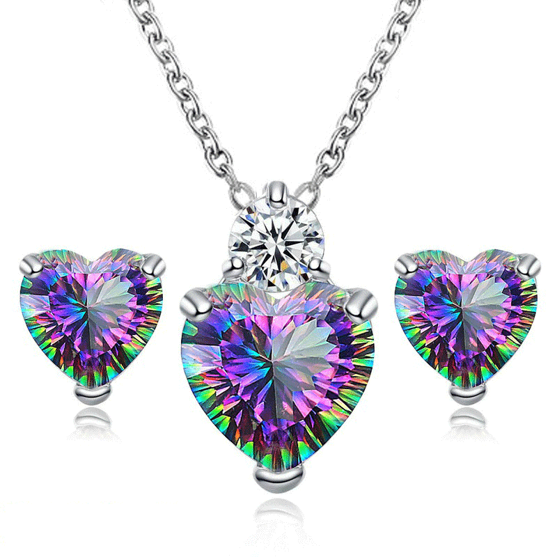 Colorful Mystic Topaz White Cubic Zirconia  Necklace Earring Set