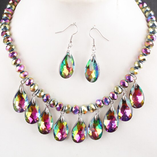Holographic Crystal Colorful Multicolor 🌈 OiL SPILL 🌈 Necklace Earring Set