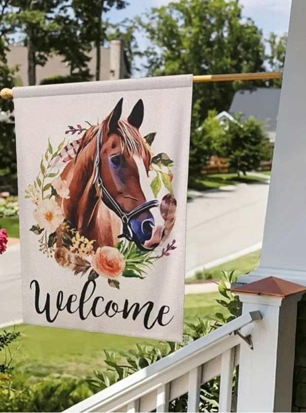 Horse 12x18 Farm Equine Spring Summer Flower Garden Flag