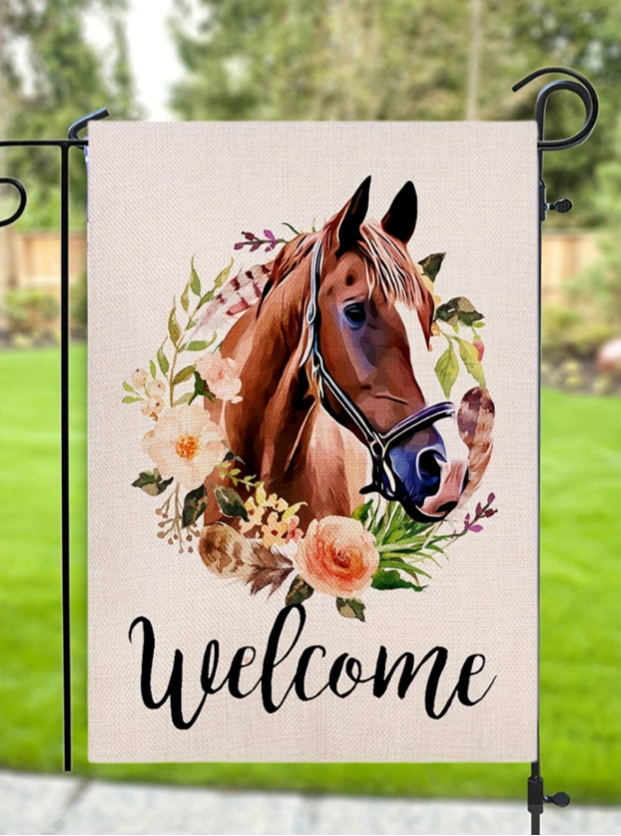 Horse 12x18 Farm Equine Spring Summer Flower Garden Flag