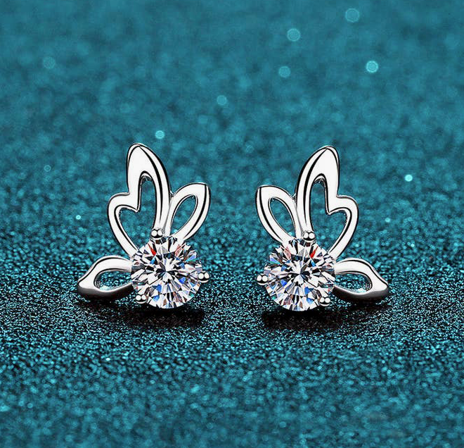 Butterfly Moissanite Stud Earrings on 925 Sterling Silver  (   Certified  )