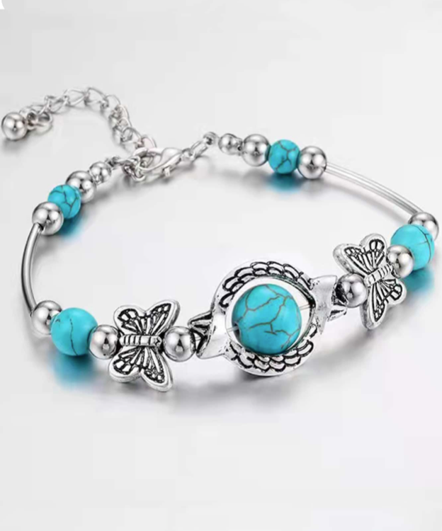 Butterfly Turquoise Crackle Stone  Bracelet