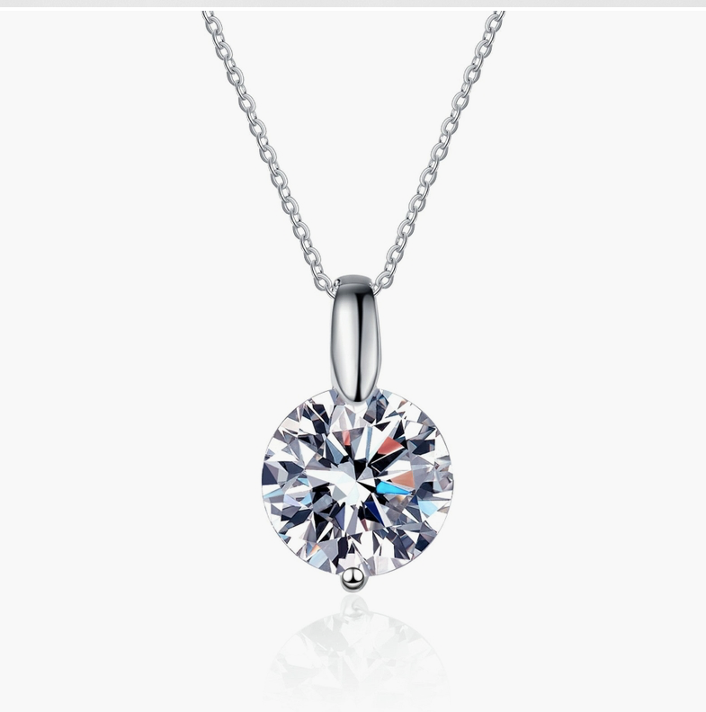 Solitaire Moissanite Pendant Necklace in 925 Sterling Silver   ( Certified  )