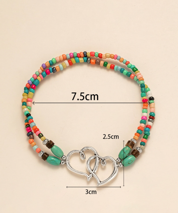 Double Heart Multicolor Ankle Bracelet    (   Pre  Order   )