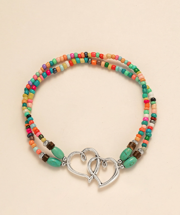 Double Heart Multicolor Ankle Bracelet    (   Pre  Order   )