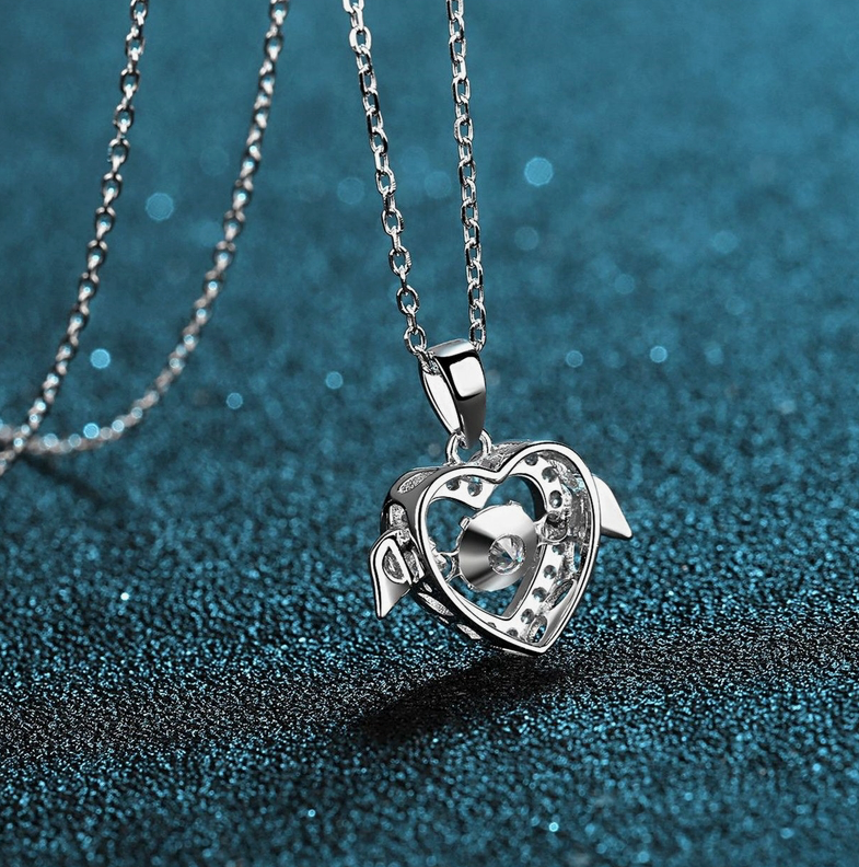 Dancing Moissanite  Heart  Necklace in 925 Sterling Silver      (  Certified   )