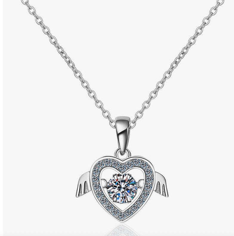 Dancing Moissanite  Heart  Necklace in 925 Sterling Silver      (  Certified   )