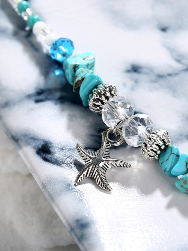 Starfish Hunt Charm Blue Turquoise Crackle Stone with Beads Ankle  Bracelet