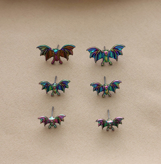 Halloween Oil Spill Holographic Bat Post Back Earrings