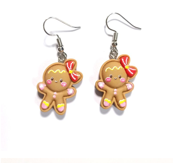 Christmas Gingerbread Bow Multicolor Earrings