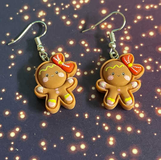 Christmas Gingerbread Bow Multicolor Earrings