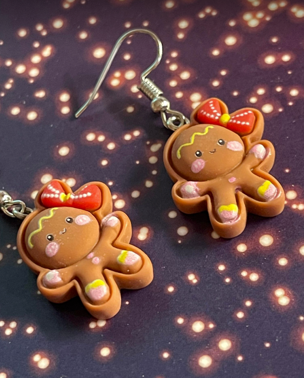 Christmas Gingerbread Bow Multicolor Earrings