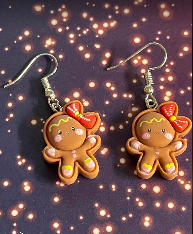 Christmas Gingerbread Bow Multicolor Earrings