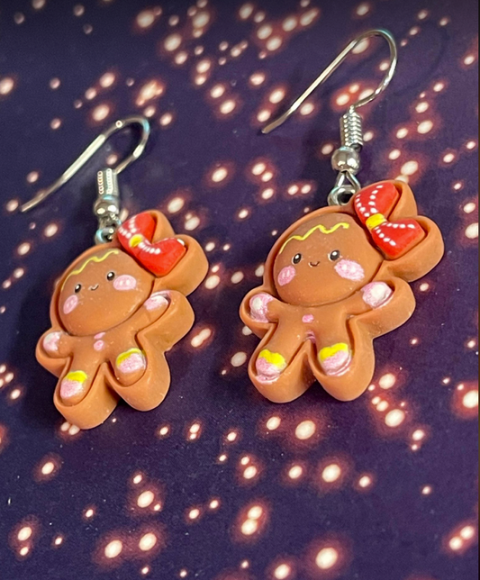 Christmas Gingerbread Bow Multicolor Earrings