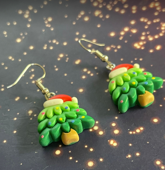 Christmas Tree Santa Claus Hat Earrings