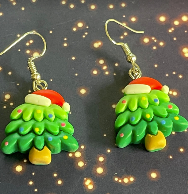 Christmas Tree Santa Claus Hat Earrings