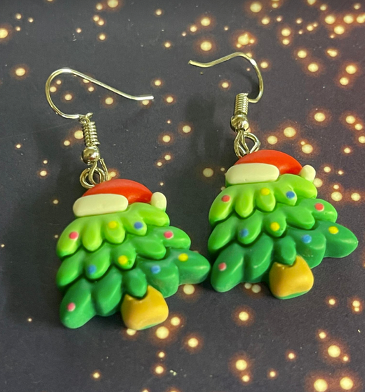 Christmas Tree Santa Claus Hat Earrings