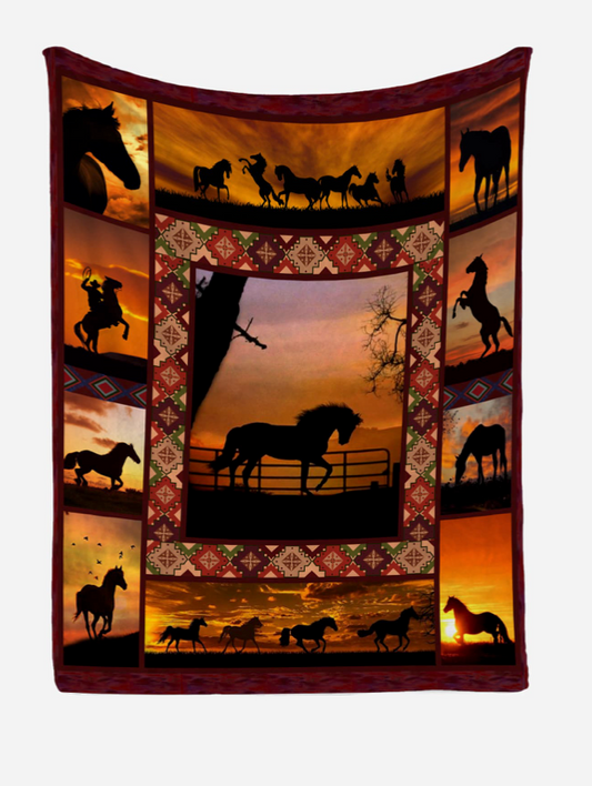 Horse Equine Sunset Throw Blanket