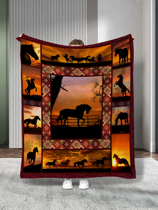 Horse Equine Sunset Throw Blanket