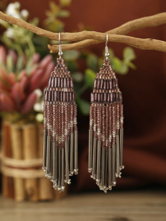 Boho Bohemia NATIVE SEED BEAD Tassel  Earrings