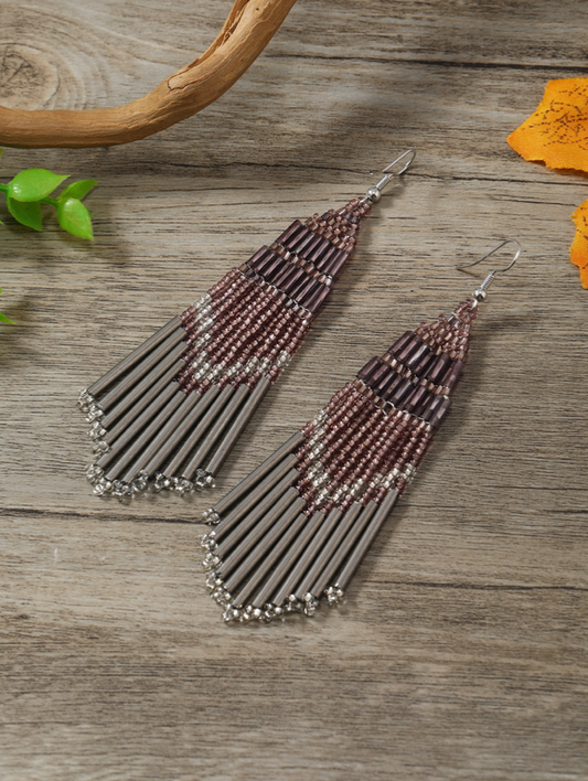 Boho Bohemia NATIVE SEED BEAD Tassel  Earrings