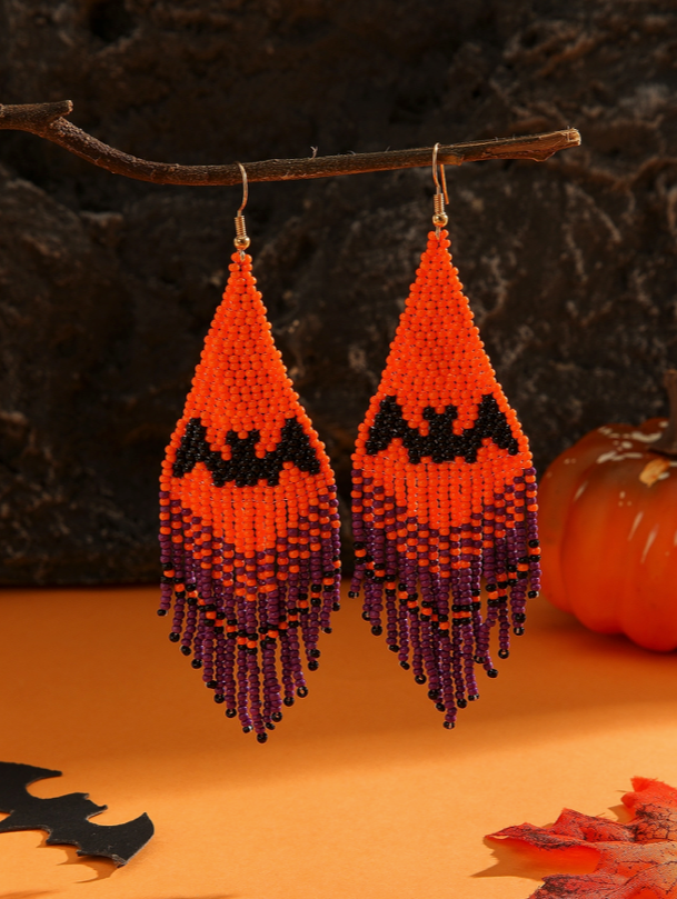 Halloween Bat Boho Bohemia NATIVE SEED BEAD  Earrings
