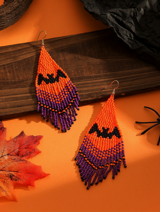 Halloween Bat Boho Bohemia NATIVE SEED BEAD  Earrings